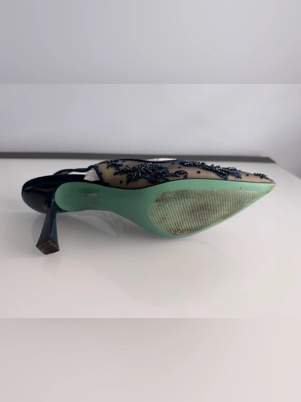 Betsey Johnson Women's Navy Nikki Embroidered Slingback Evening Pumps Size 10